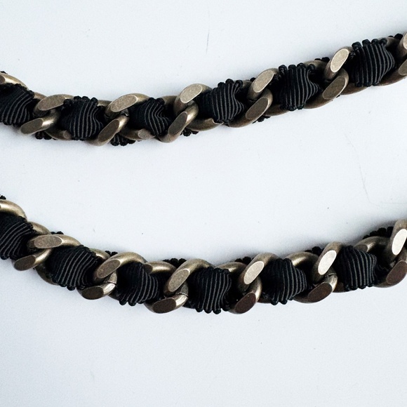 St John Chain Belt Black Ribbon and Bronze Metal Chain Rhinestones OSFM Vintage main image 4